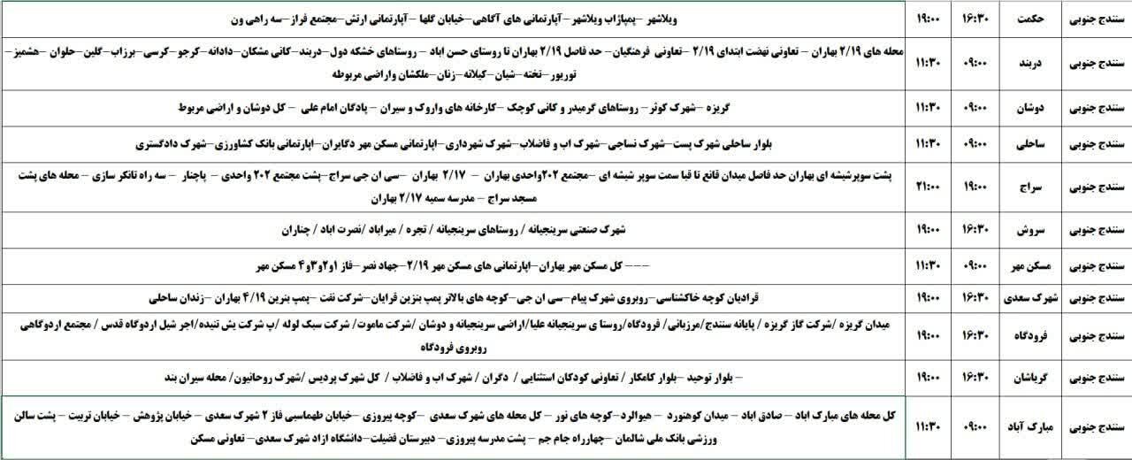 برنامه قطعی برق کردستان فردا دوشنبه ۱۲ خرداد + جدول
