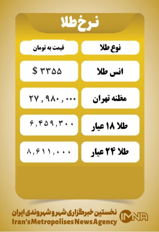 قیمت طلا امروز دوشنبه ۱۲ خرداد ۱۴۰۴
