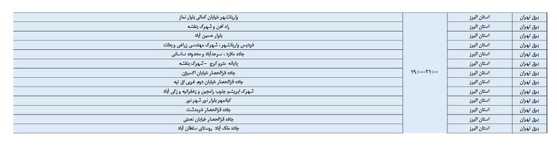 برنامه قطعی برق البرز و کرج سه شنبه ۱۳ خرداد + لیست مناطق