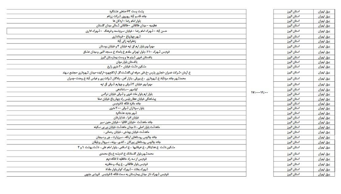 برنامه قطعی برق البرز و کرج سه شنبه ۱۳ خرداد + لیست مناطق
