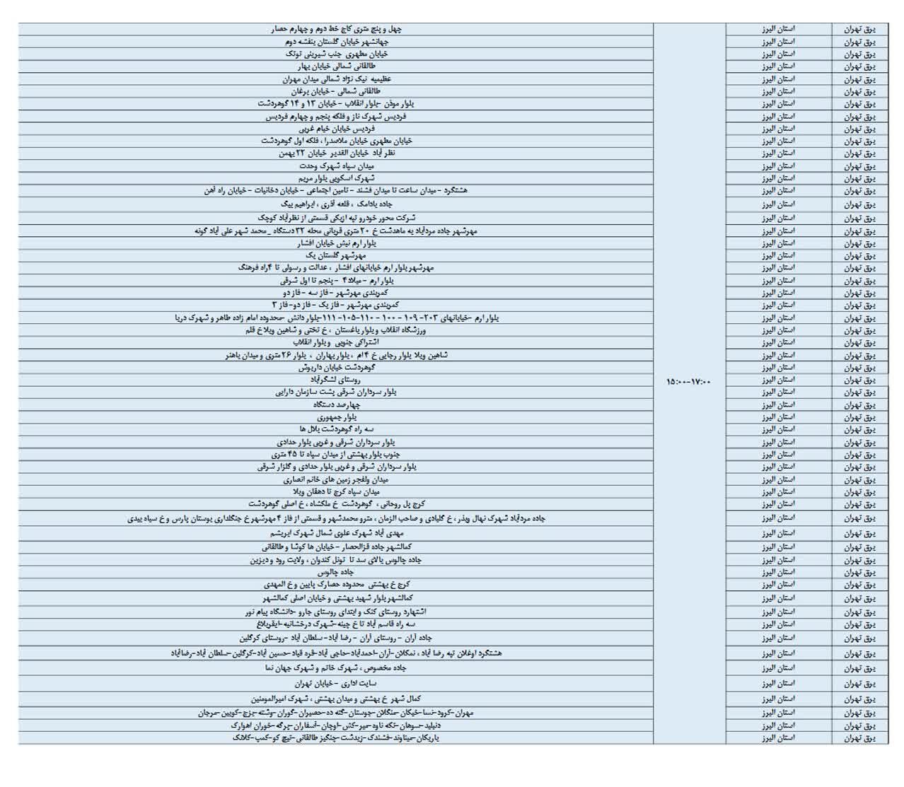 برنامه قطعی برق البرز و کرج سه شنبه ۱۳ خرداد + لیست مناطق