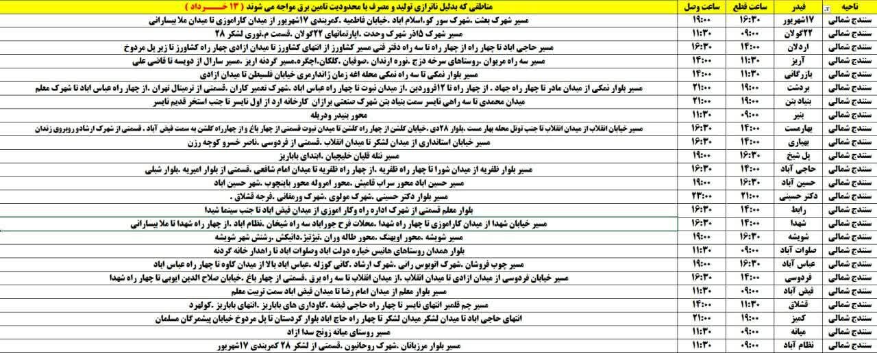 برنامه قطعی برق کردستان روز سهشنبه ۱۳ خرداد + جدول