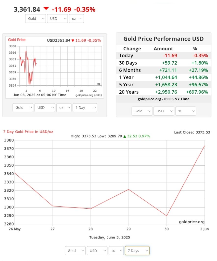 نمودار نوسانات قیمت طلا ۱۳ خرداد ۱۴۰۴ + قیمت جهانی طلا