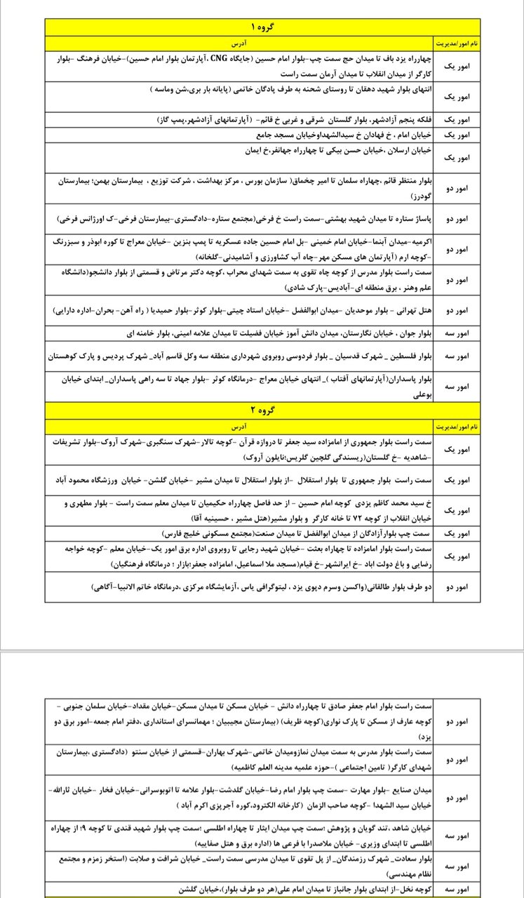 جدول کامل خاموشی برق یزد پنجشنبه خرداد ۱۴۰۴/ زمانبندی قطعی برق گروههای مختلف+ جزییات