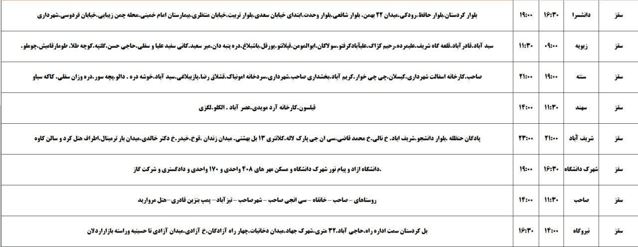 برنامه قطعی برق کردستان روز شنبه ۱۷ خرداد + جدول