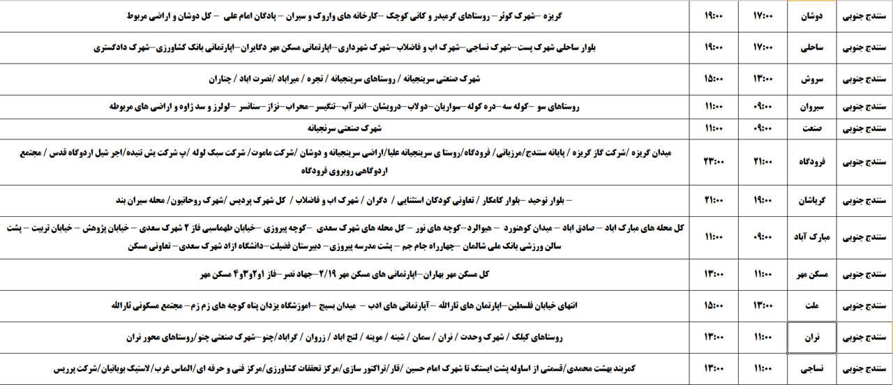 برنامه قطعی برق کردستان روز یکشنبه ۱۸ خرداد + جدول
