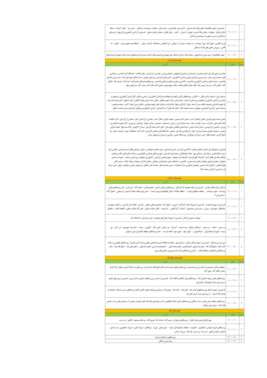 برنامه قطعی برق چهارمحال‌ و بختیاری‌ دوشنبه ۱۹ خرداد + جدول