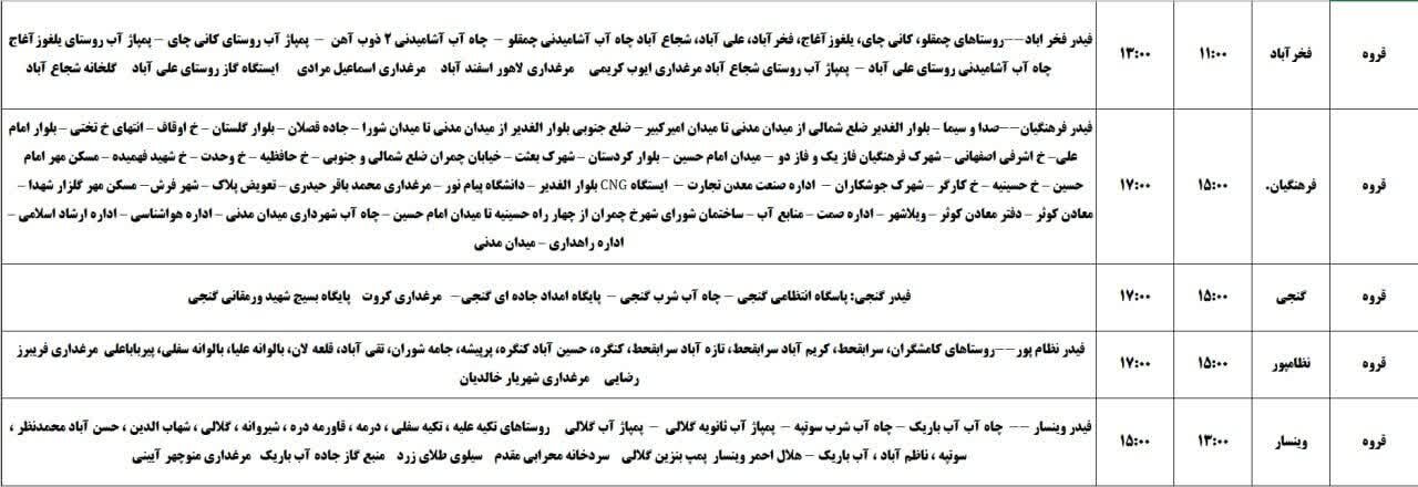 برنامه قطعی برق کردستان روز سهشنبه ۲۰ خرداد + جدول