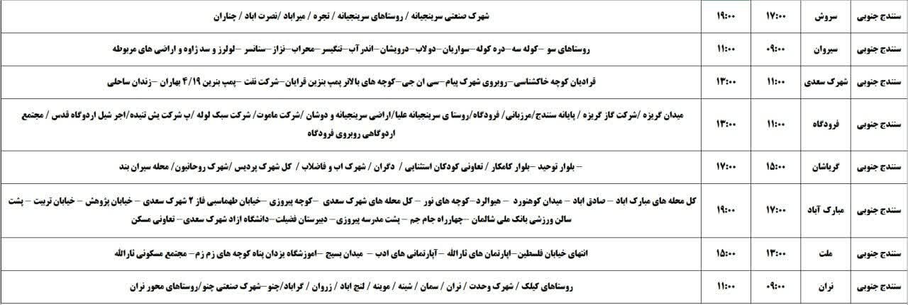 برنامه قطعی برق کردستان روز سهشنبه ۲۰ خرداد + جدول