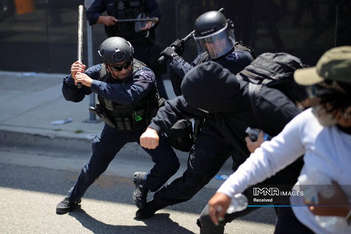 برخورد شدید با معترضان لس‌آنجلس