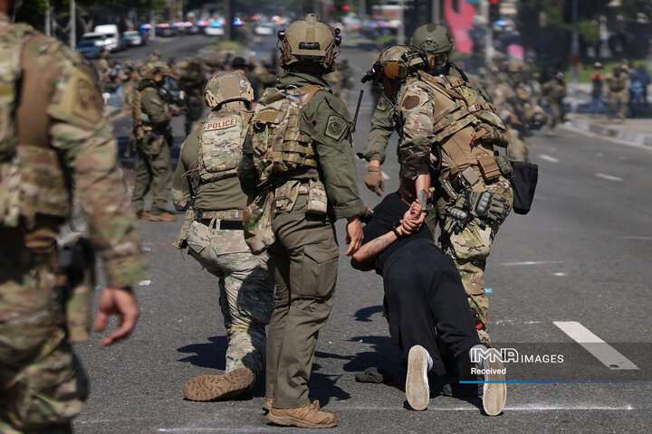 برخورد شدید با معترضان لس‌آنجلس