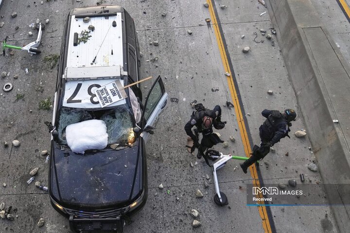 برخورد شدید با معترضان لس‌آنجلس