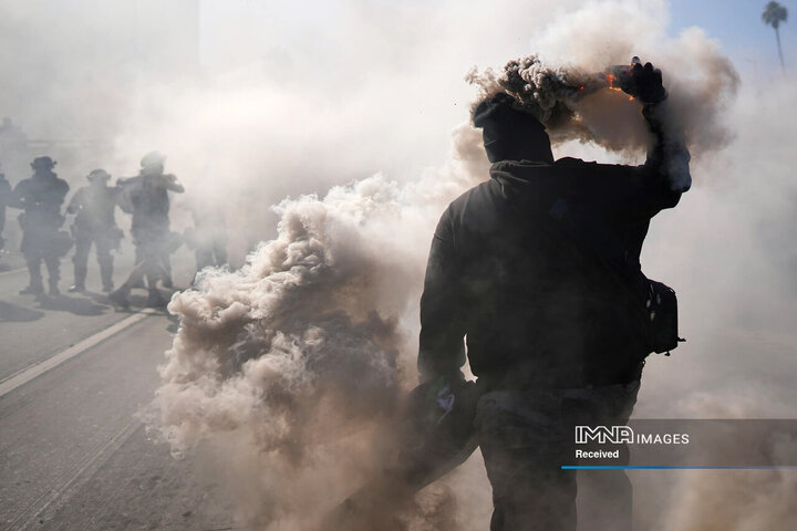 برخورد شدید با معترضان لس‌آنجلس