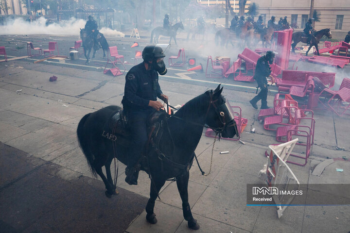برخورد شدید با معترضان لس‌آنجلس