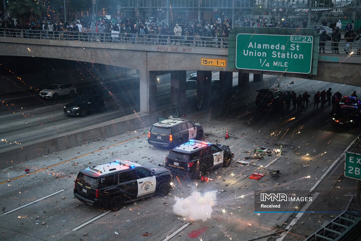 برخورد شدید با معترضان لس‌آنجلس
