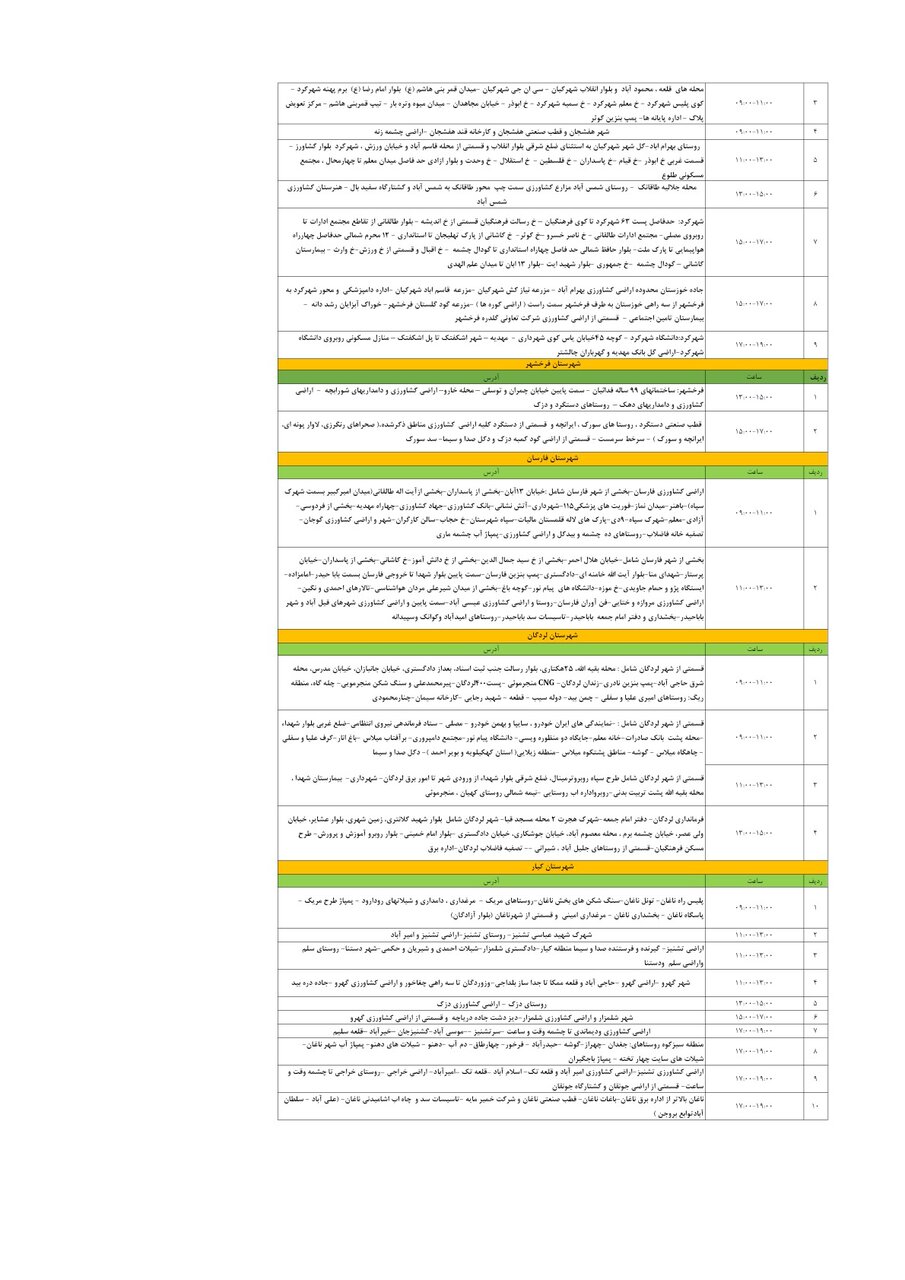 برنامه قطعی برق چهارمحال و بختیاری سه شنبه ۲۰ خرداد + جدول