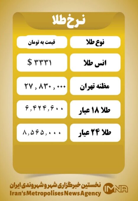 قیمت طلا امروز سه شنبه ۲۰ خرداد ۱۴۰۴