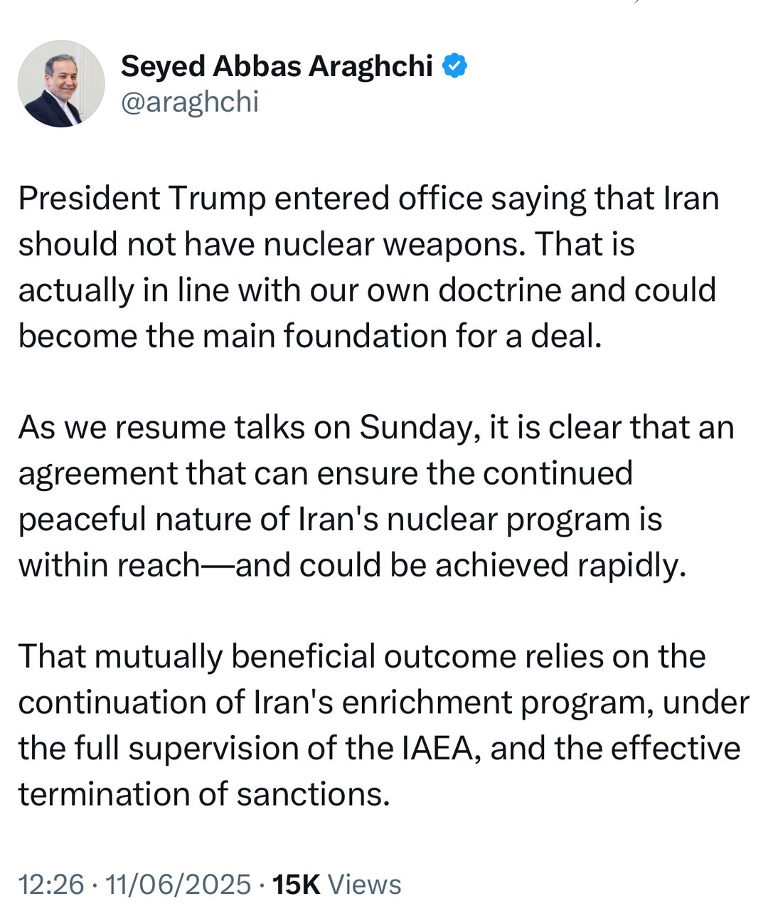 عراقچی: توافقی که استمرار برنامه صلح‌آمیز هسته‌ای ایران را تضمین کند، در دسترس است