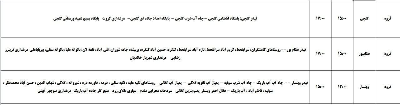 برنامه قطعی برق کردستان روز جمعه ۲۳ خرداد + جدول