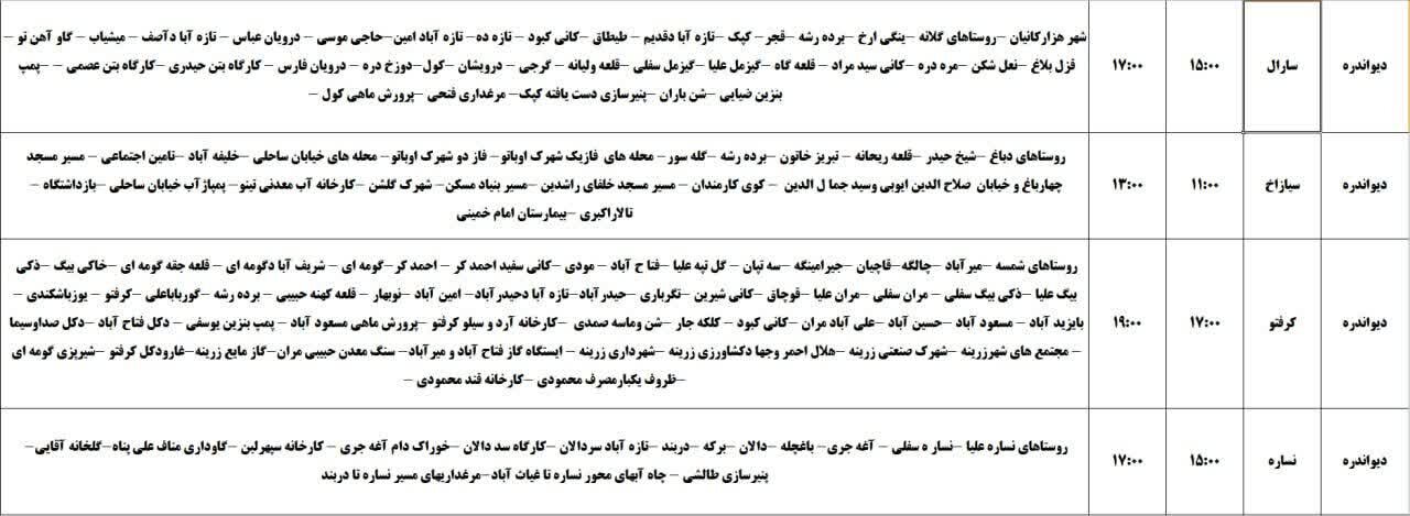 برنامه قطعی برق کردستان روز جمعه ۲۳ خرداد + جدول