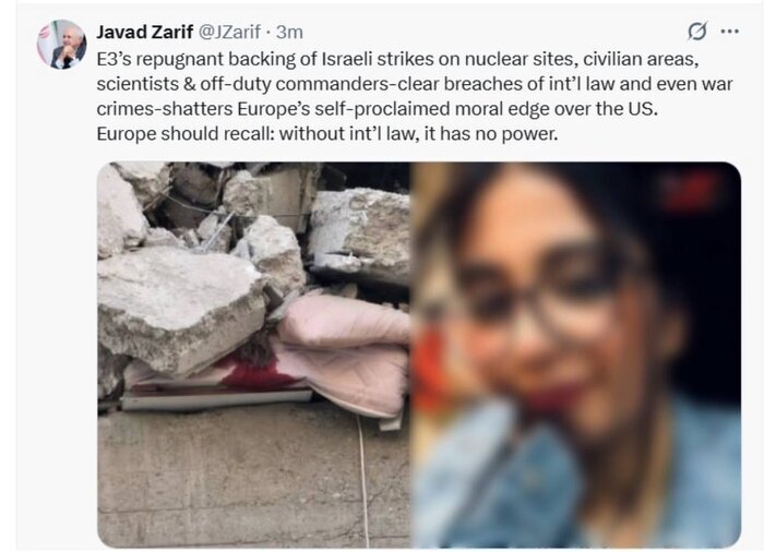 ظریف: حمایت تروئیکای اروپایی از اسرائیل مشمئز کننده است