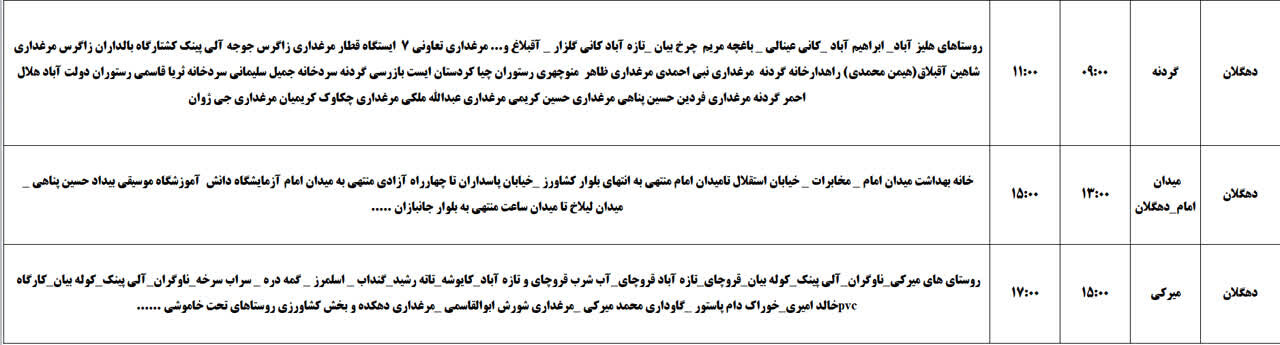 برنامه قطعی برق کردستان روز دوشنبه ۲۶ خرداد + جدول