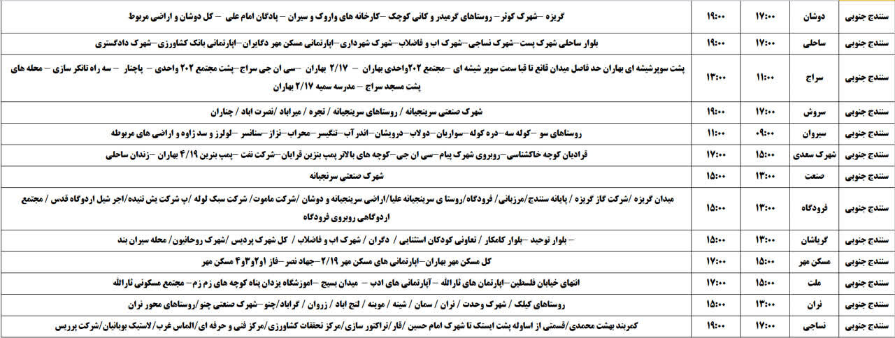 برنامه قطعی برق کردستان روز دوشنبه ۲۶ خرداد + جدول