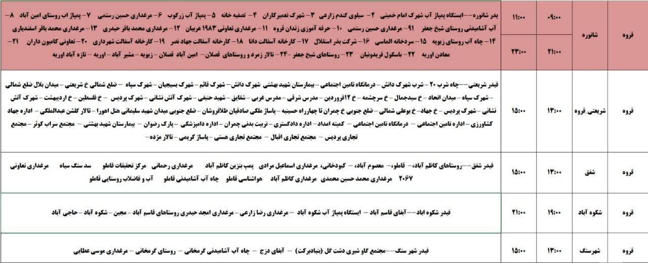 برنامه قطعی برق کردستان روز سهشنبه ۲۷ خرداد + جدول