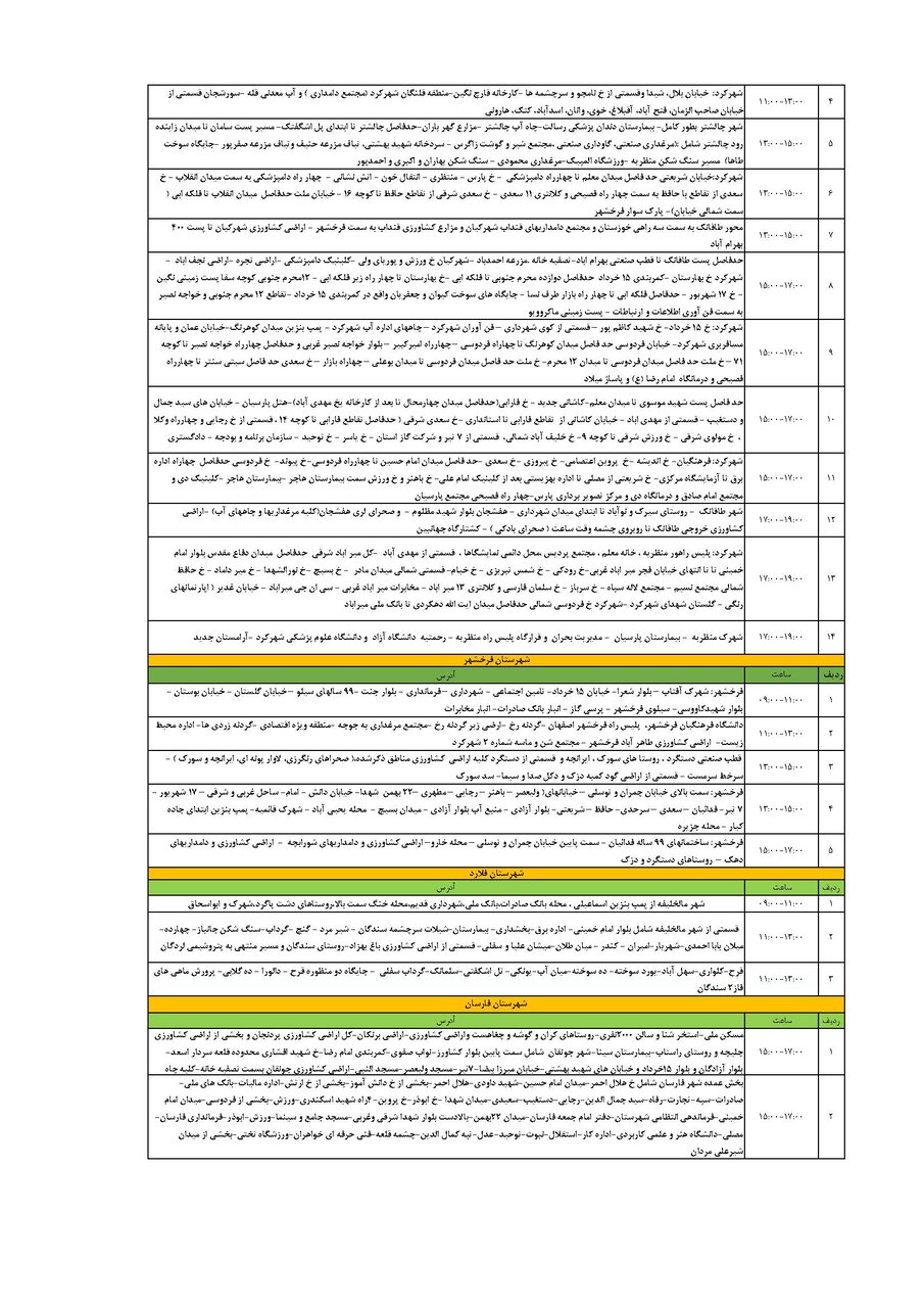 برنامه قطعی برق چهارمحال و بختیاری چهارشنبه ۲۸ خرداد + جدول