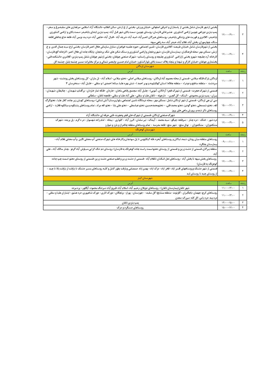 برنامه قطعی برق چهارمحال و بختیاری چهارشنبه ۲۸ خرداد + جدول