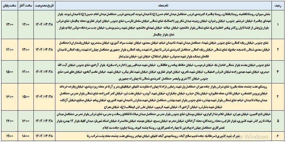 برنامه قطعی برق ایلام امروز چهارشنبه ۲۸ خرداد+ جدول