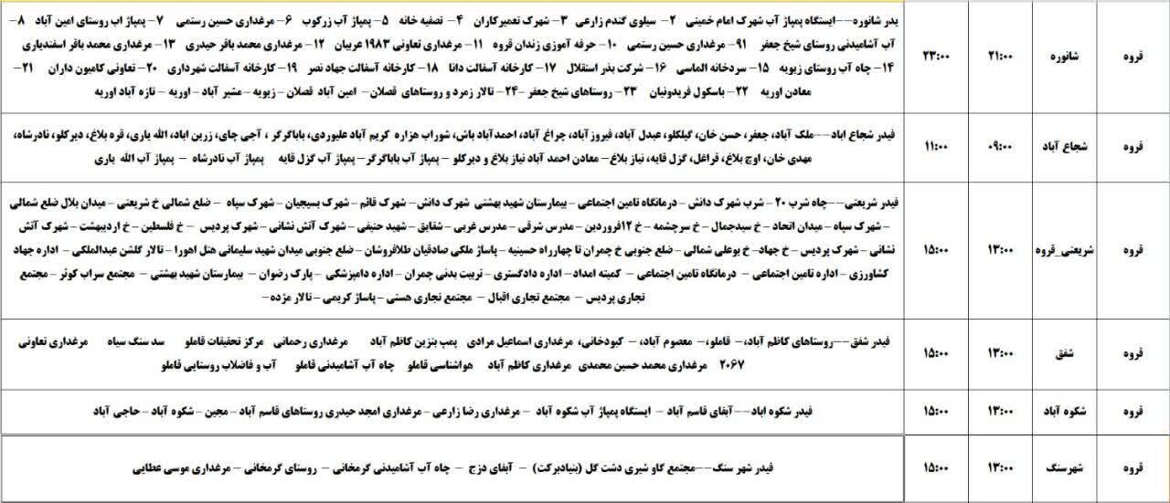 برنامه قطعی برق کردستان روز شنبه ۳۱ خرداد + جدول