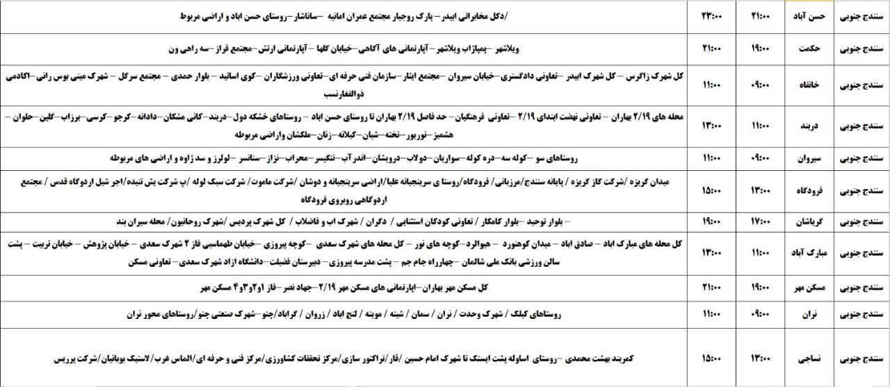 برنامه قطعی برق کردستان روز شنبه ۳۱ خرداد + جدول