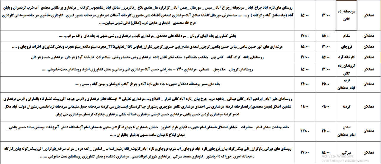 برنامه قطعی برق کردستان، یکشنبه یکم تیر + جدول