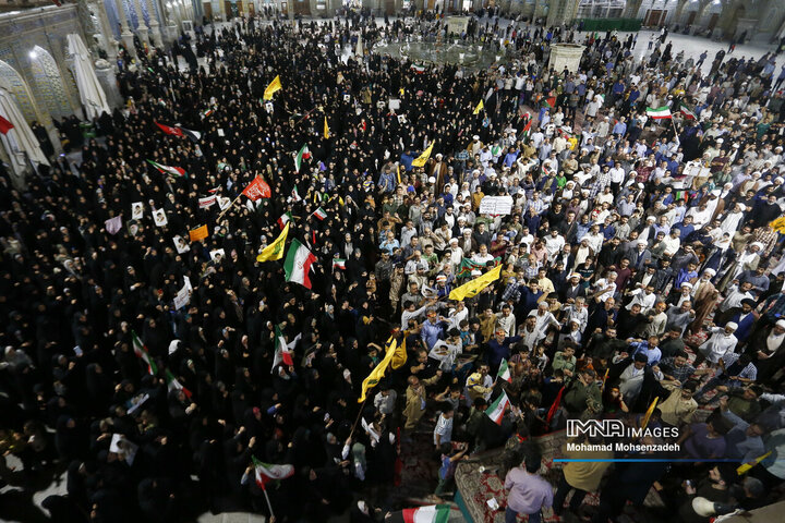 تجمع مردم قم در اعلام انزجار و فریاد انتقام دربرابر تجاوزات آمریکا و رژیم صهیونیستی