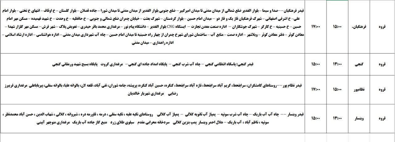 برنامه قطعی برق کردستان دوشنبه دوم تیر + جدول