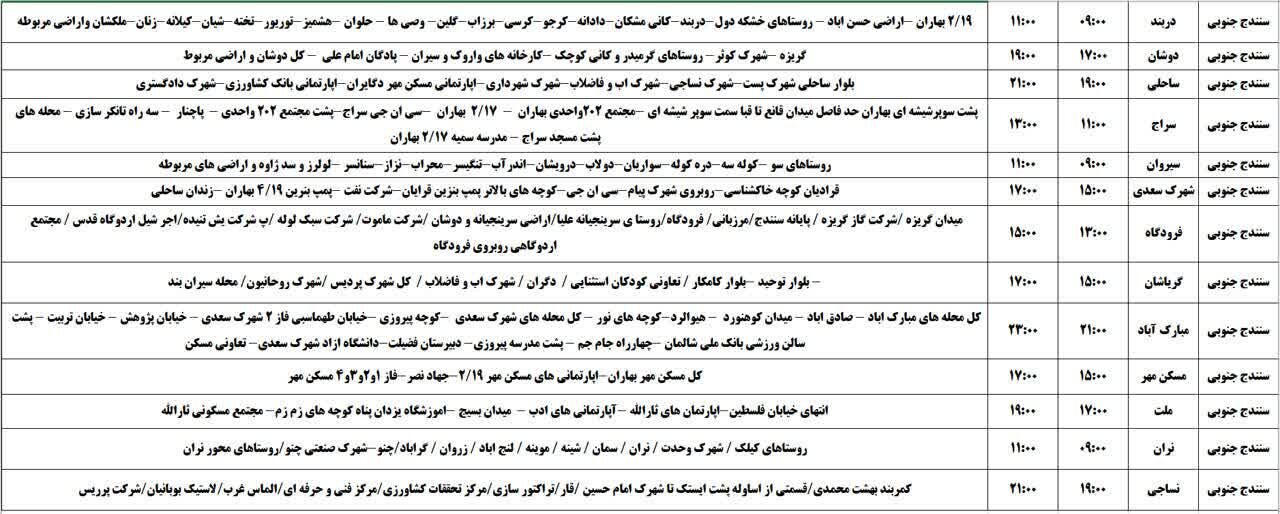 برنامه قطعی برق کردستان دوشنبه دوم تیر + جدول
