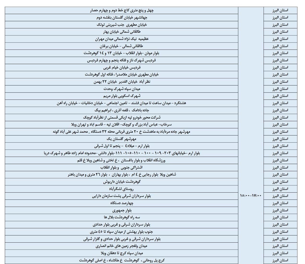 اعلام ساعت خاموشی برق البرز امروز دوشنبه دوم تیر + جدول