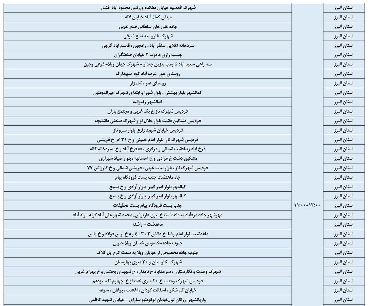 اعلام ساعت خاموشی برق البرز امروز دوشنبه دوم تیر + جدول