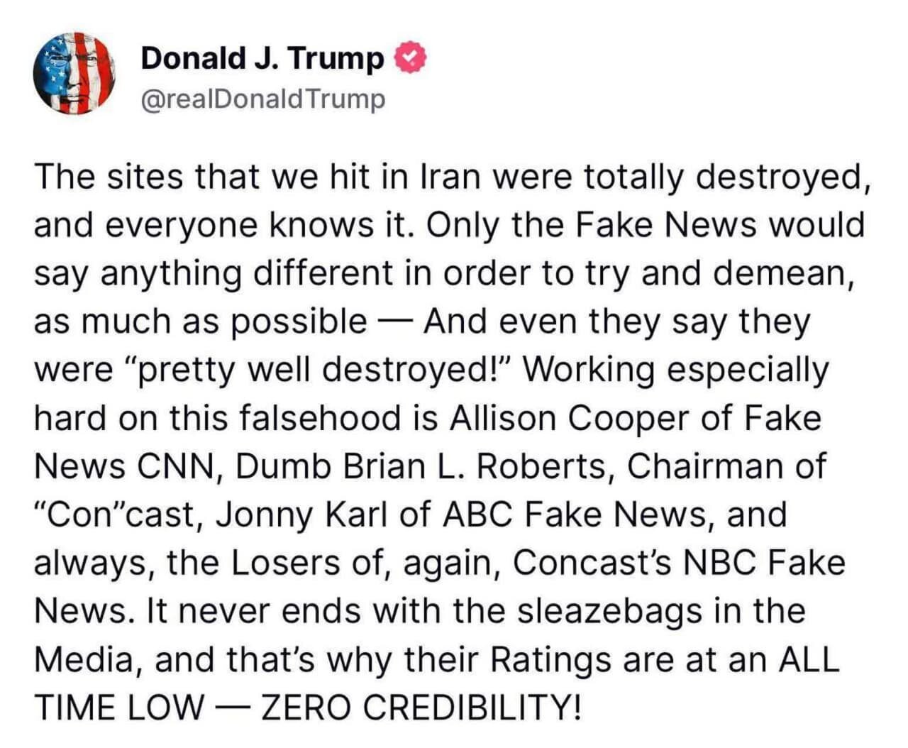 حمله ترامپ به رسانهها برای زیر سوال بردن ادعاهایش علیه تاسیسات هسته ای ایران