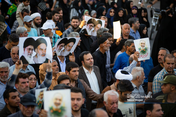 وداع قهرمانانه با سردار شهید مهدی ربانی و شهدای تجاوز رژیم صهیونیستی در اصفهان