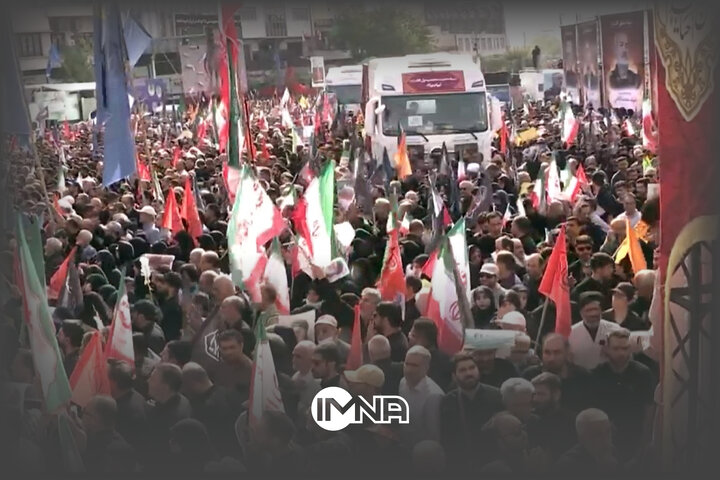 حضور باشکوه مردم در مراسم تشییع پیکر شهدای جنگ تحمیلی رژیم صهیونیستی در تهران