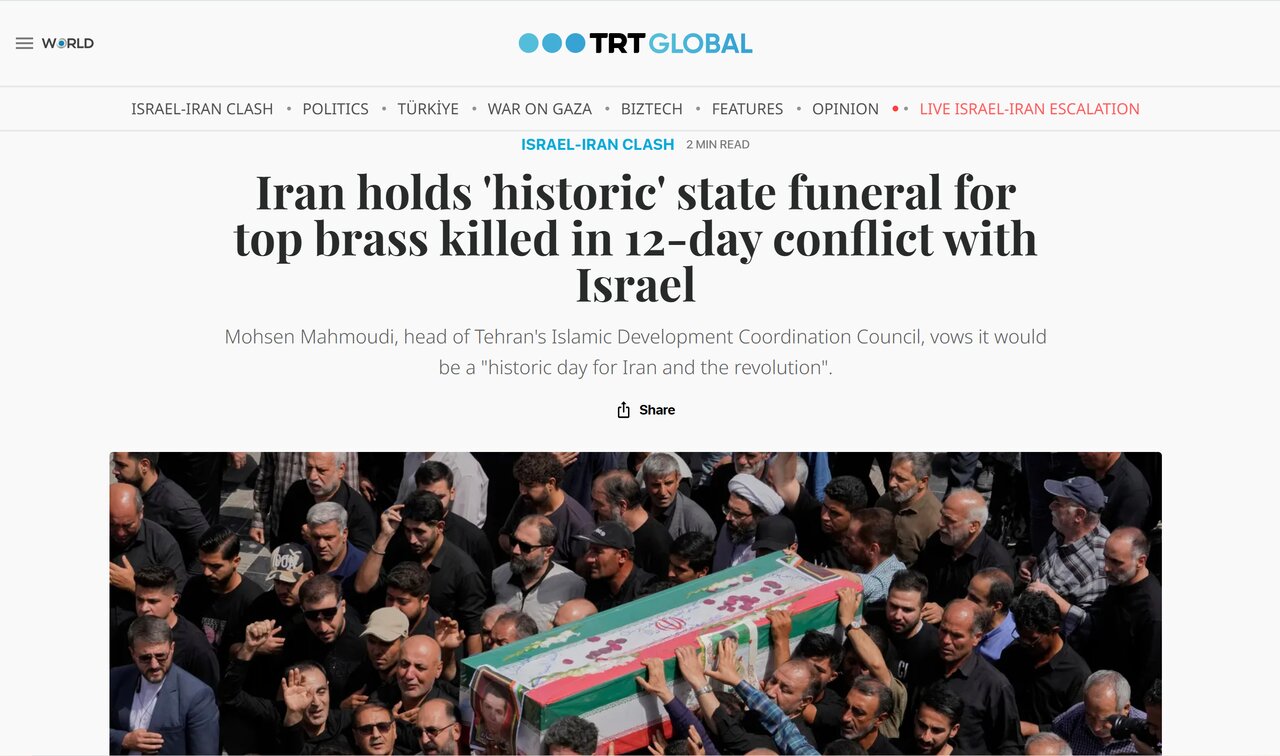 بازتاب مراسم باشکوه تشییع شهدای اقتدار در رسانههای جهان