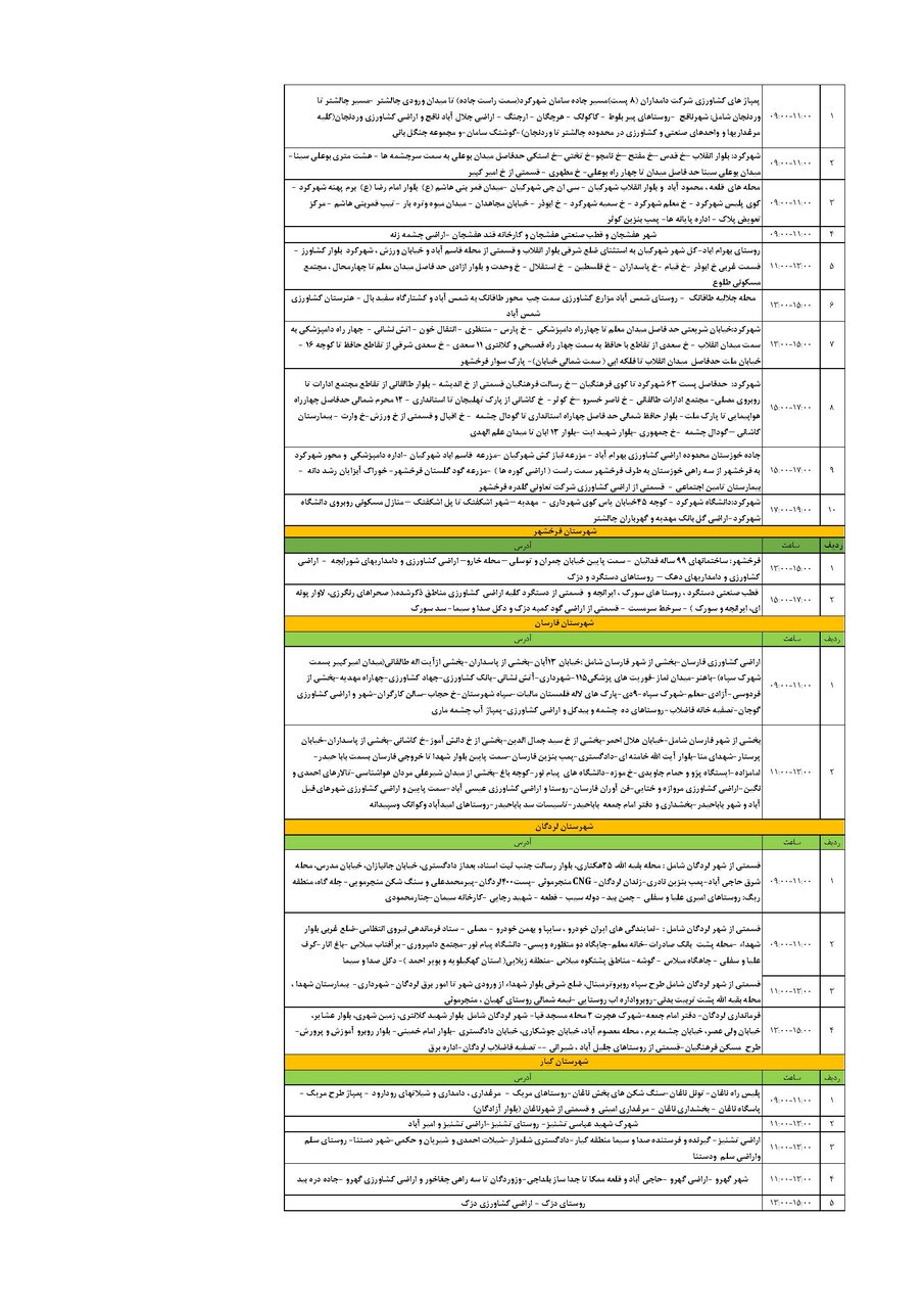برنامه قطعی برق چهارمحال و بختیاری سه شنبه ۱۰ تیر + جدول