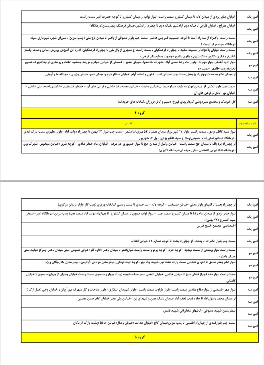 جدول کامل خاموشی برق یزد سه‌شنبه ۱۰ تیر ۱۴۰۴ / زمان‌بندی قطعی برق گروه‌های مختلف