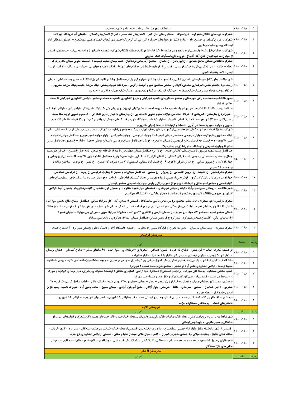 برنامه قطعی برق چهارمحال و بختیاری چهارشنبه ۱۱ تیر + جدول