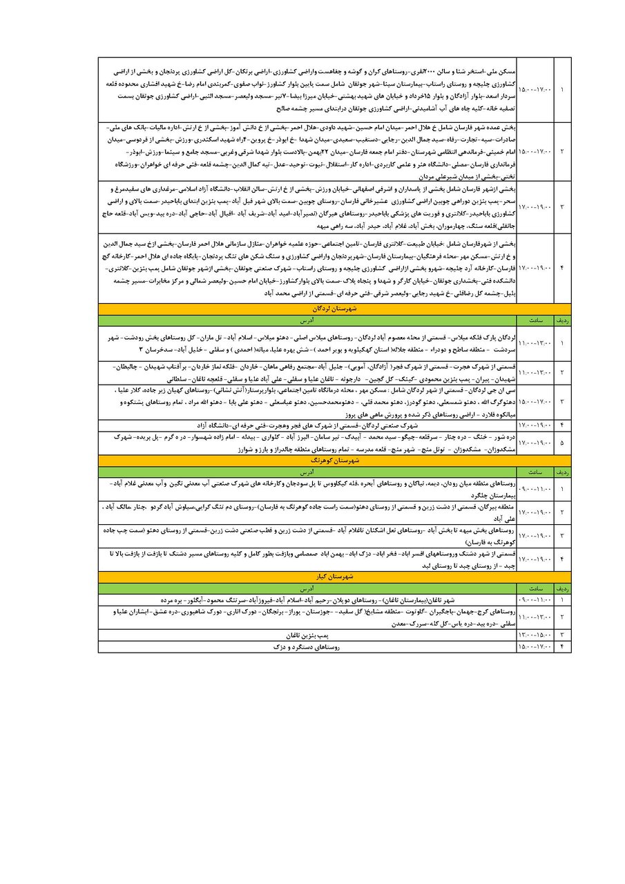برنامه قطعی برق چهارمحال و بختیاری چهارشنبه ۱۱ تیر + جدول