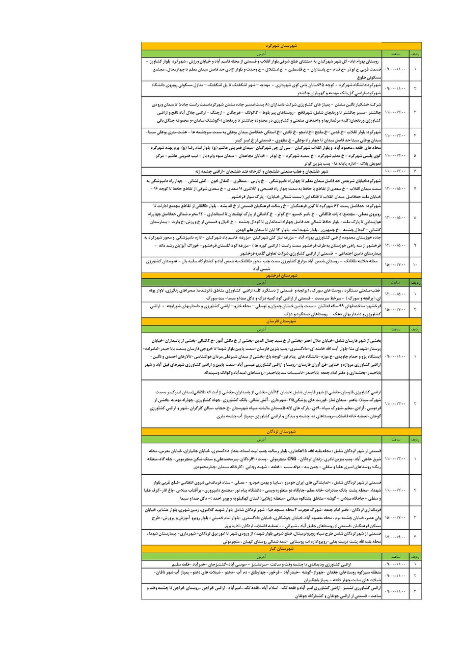 برنامه قطعی برق چهارمحال و بختیاری پنجشنبه ۱۳ تیر + جدول
