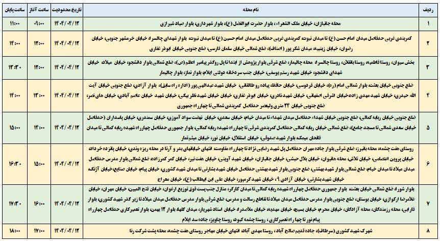 برنامه قطعی برق ایلام امروز پنجشنبه دوازدهم تیر + جدول