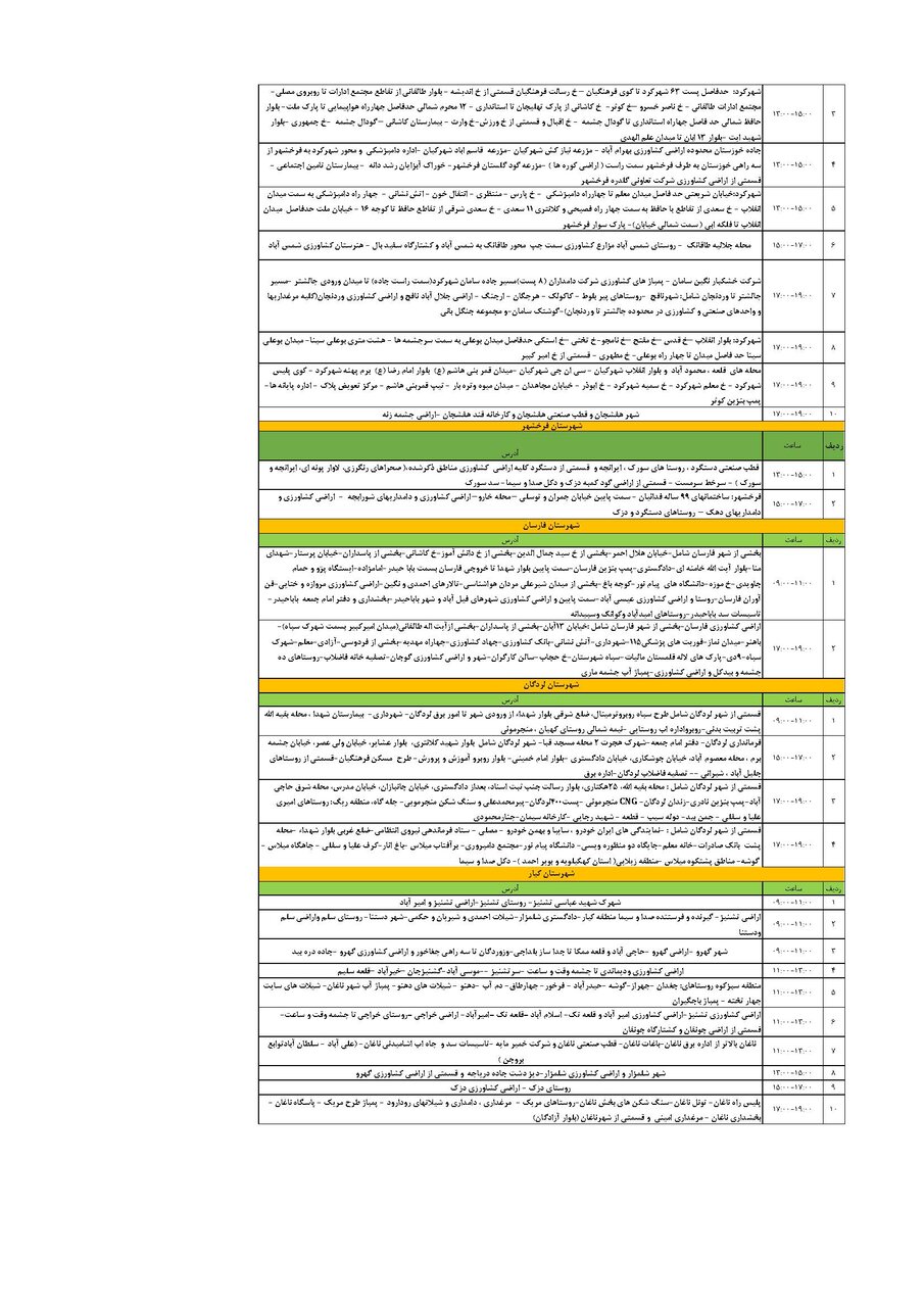 برنامه قطعی برق چهارمحال و بختیاری یکشنبه ۱۵ تیر + جدول